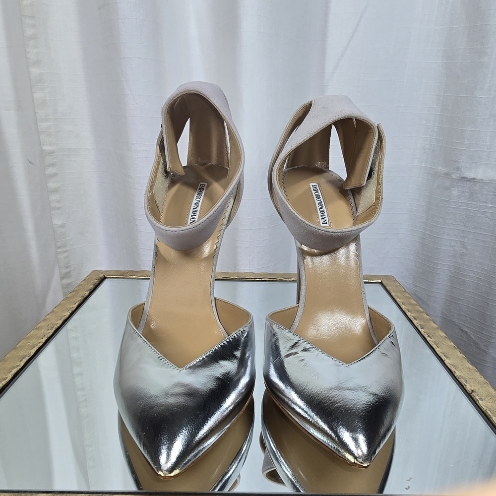Emporio Armani Metallic Silver Leather Heels - Picture 5 of 15